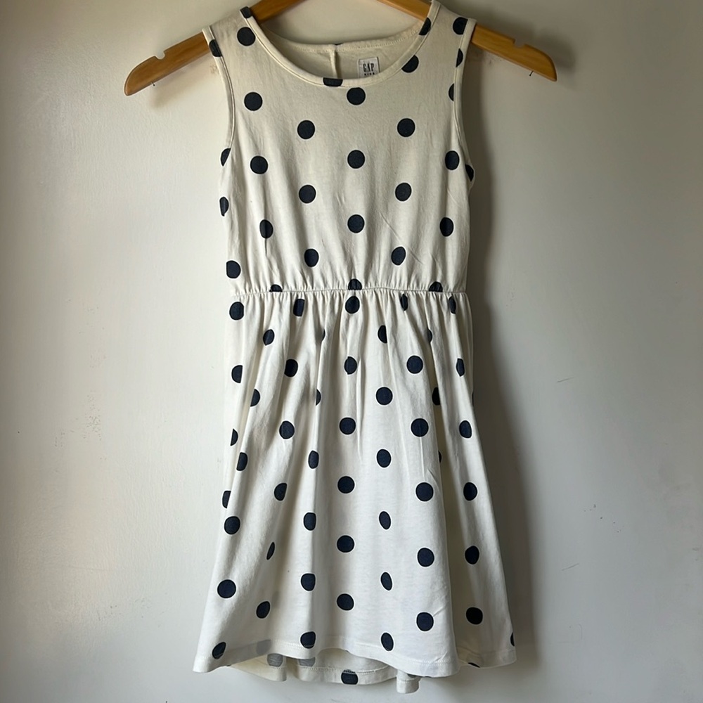 GAP Kids Ivory Cotton Ruffle Back Polka Dot Tank Dress Size M (8)